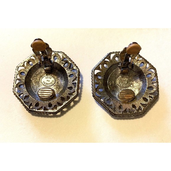 Barrera for Avon Clip Earrings Silver Tone Octagons Signed - Picture 6 of 7